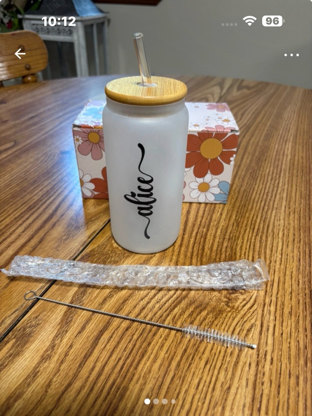Personalized White Frosted Tumbler with Bamboo Lid and Straw